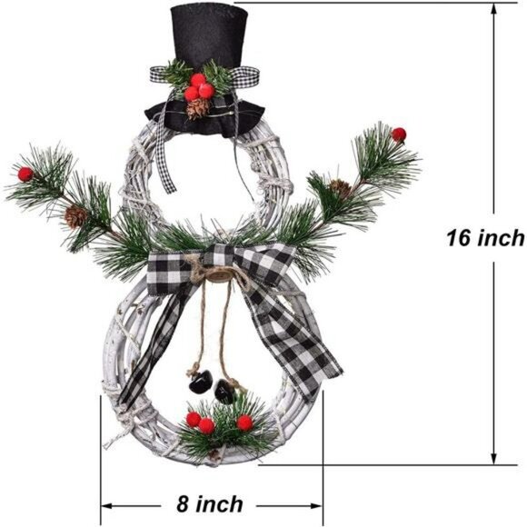 Lighted Christmas Wreath Decoration, 16 x 8 Inch Grapevine Wreath with Hat & Bow - Picture 4 of 6
